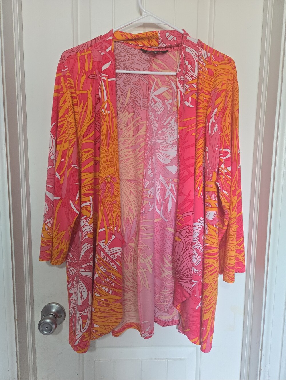Slinky Brand Women's 1X Tropical Floral Open Front Cardigan/Swimsuit Cover Up